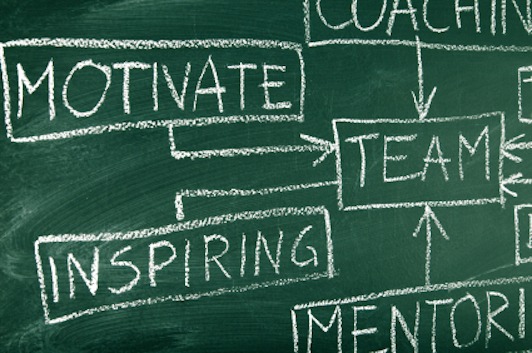 Team building and coaching flow chart on blackboard